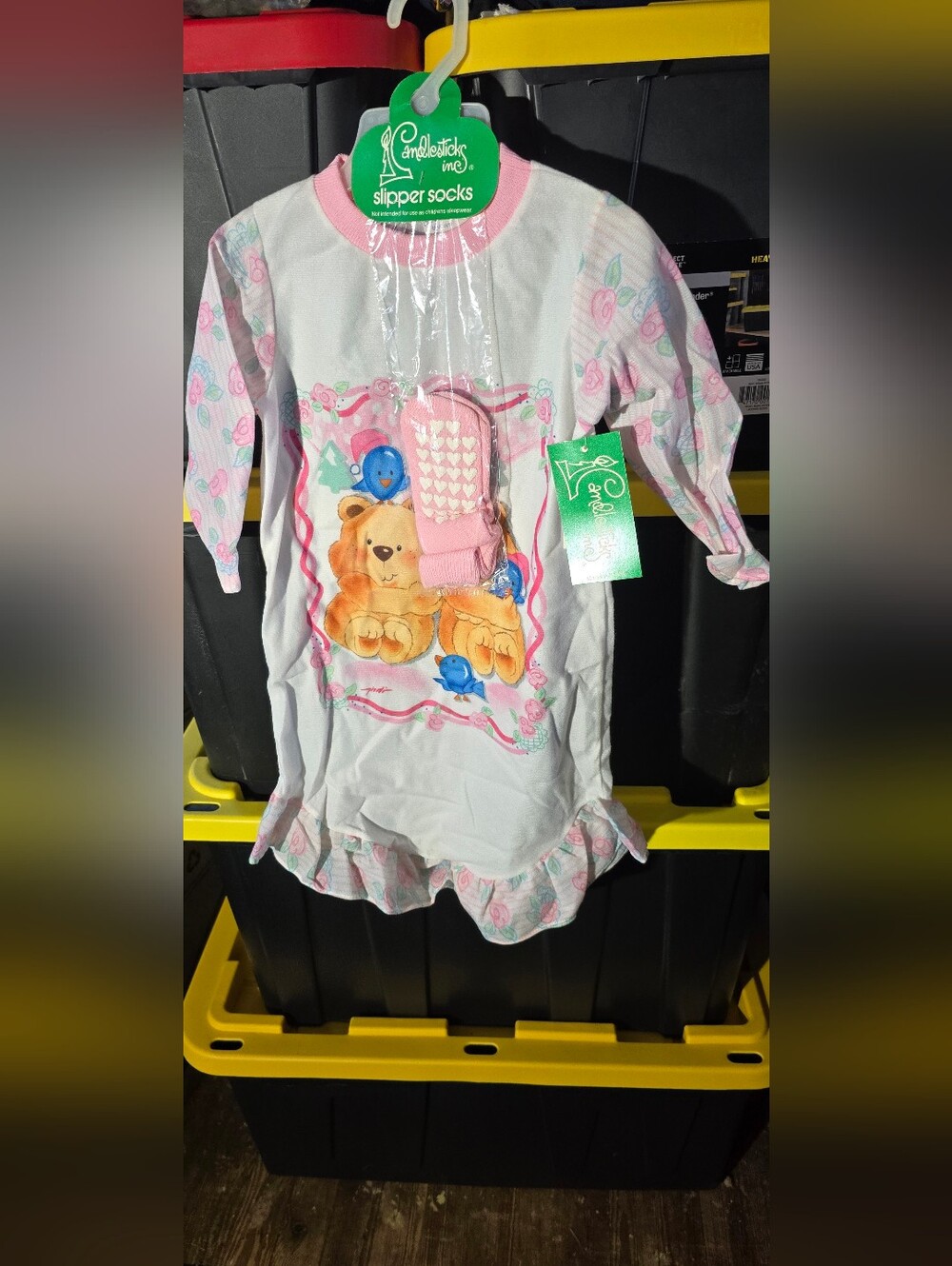 90s Candlestick Teddy Nightgown with Pink Slipper Socks